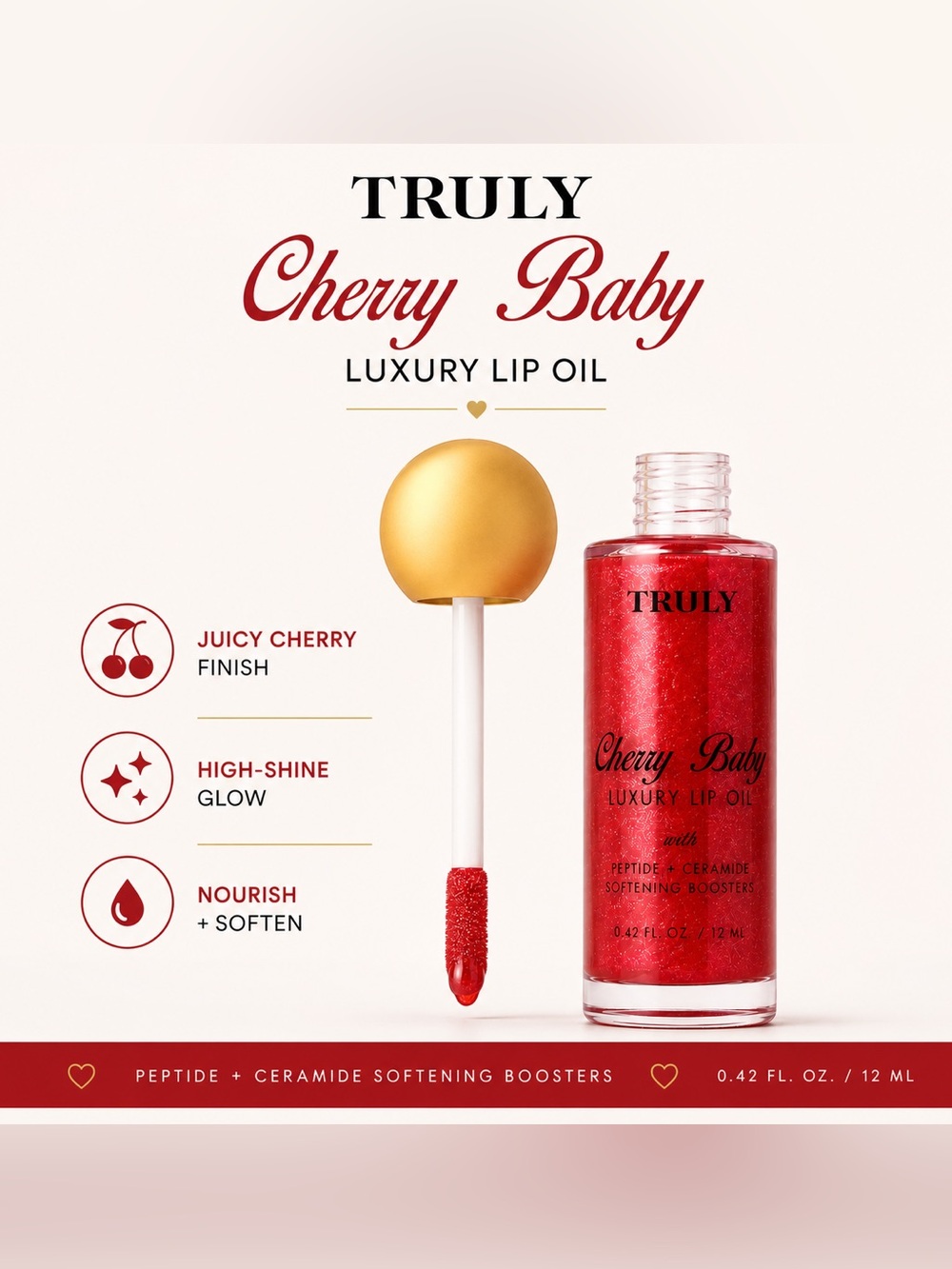 NEW/Sealed TRULY Cherry Baby Luxury Lip Oil